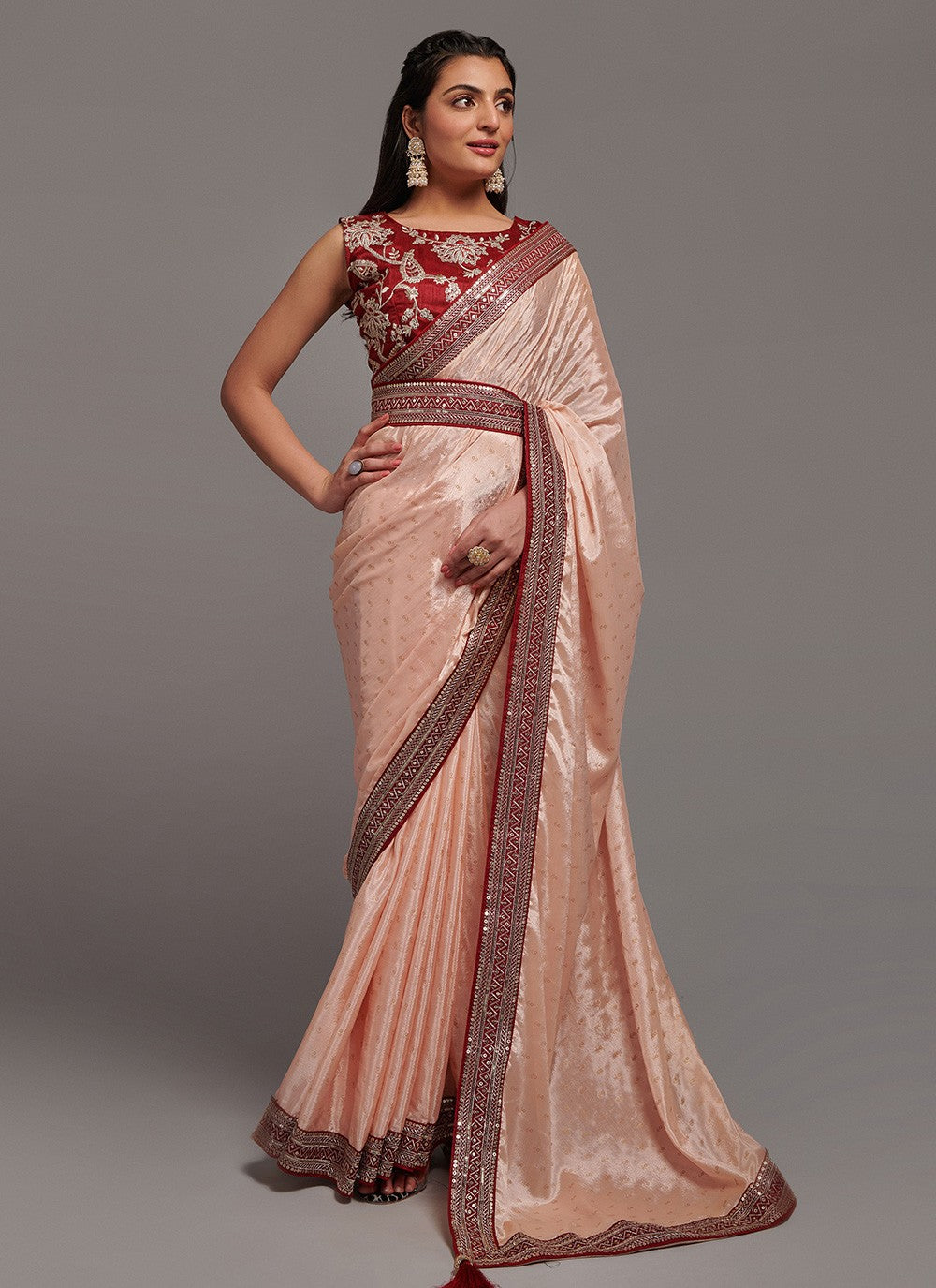 Trendy Embroidered Chinon Saree - S3286