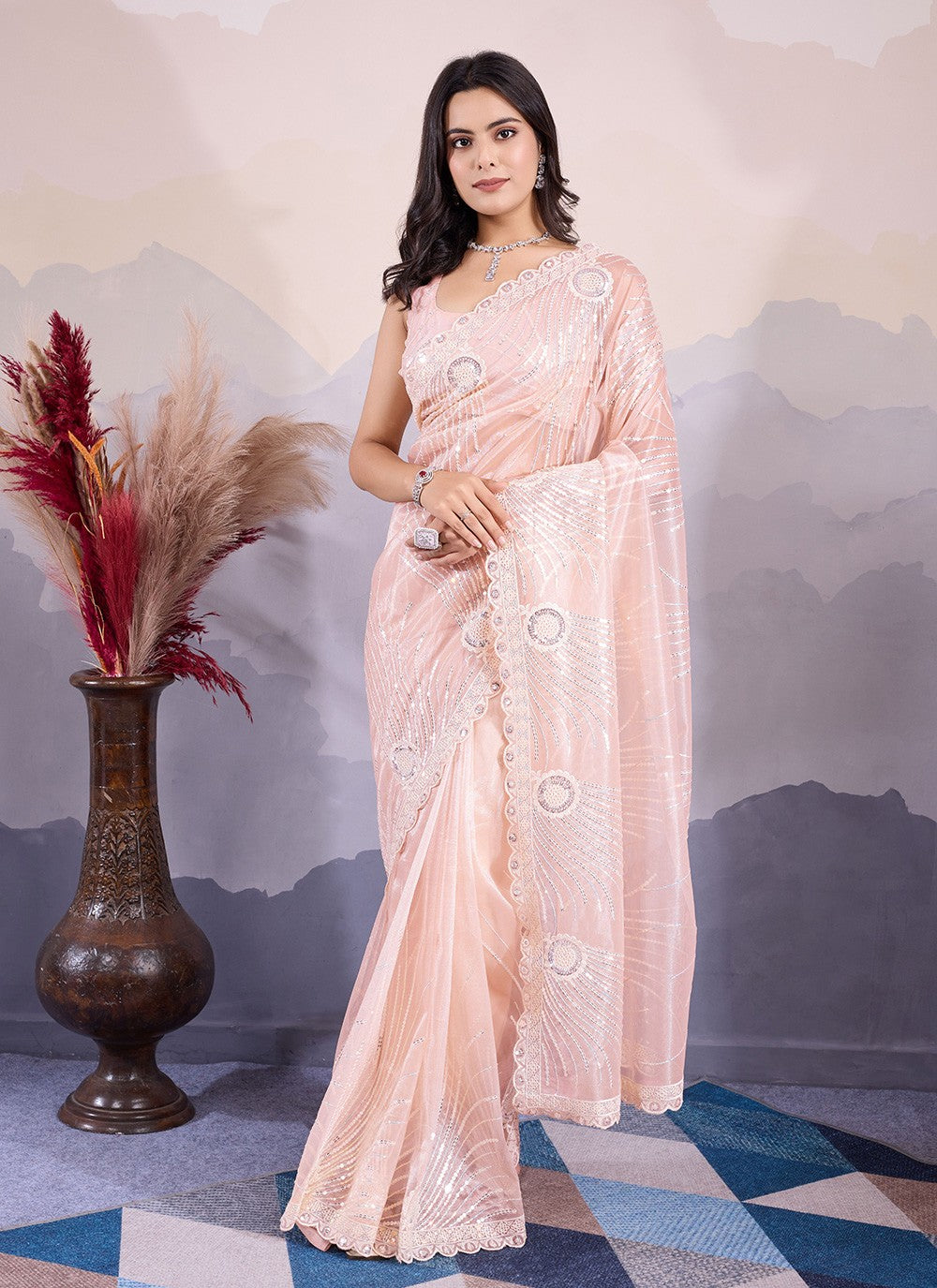 Classic Embroidered Net Saree - S8484