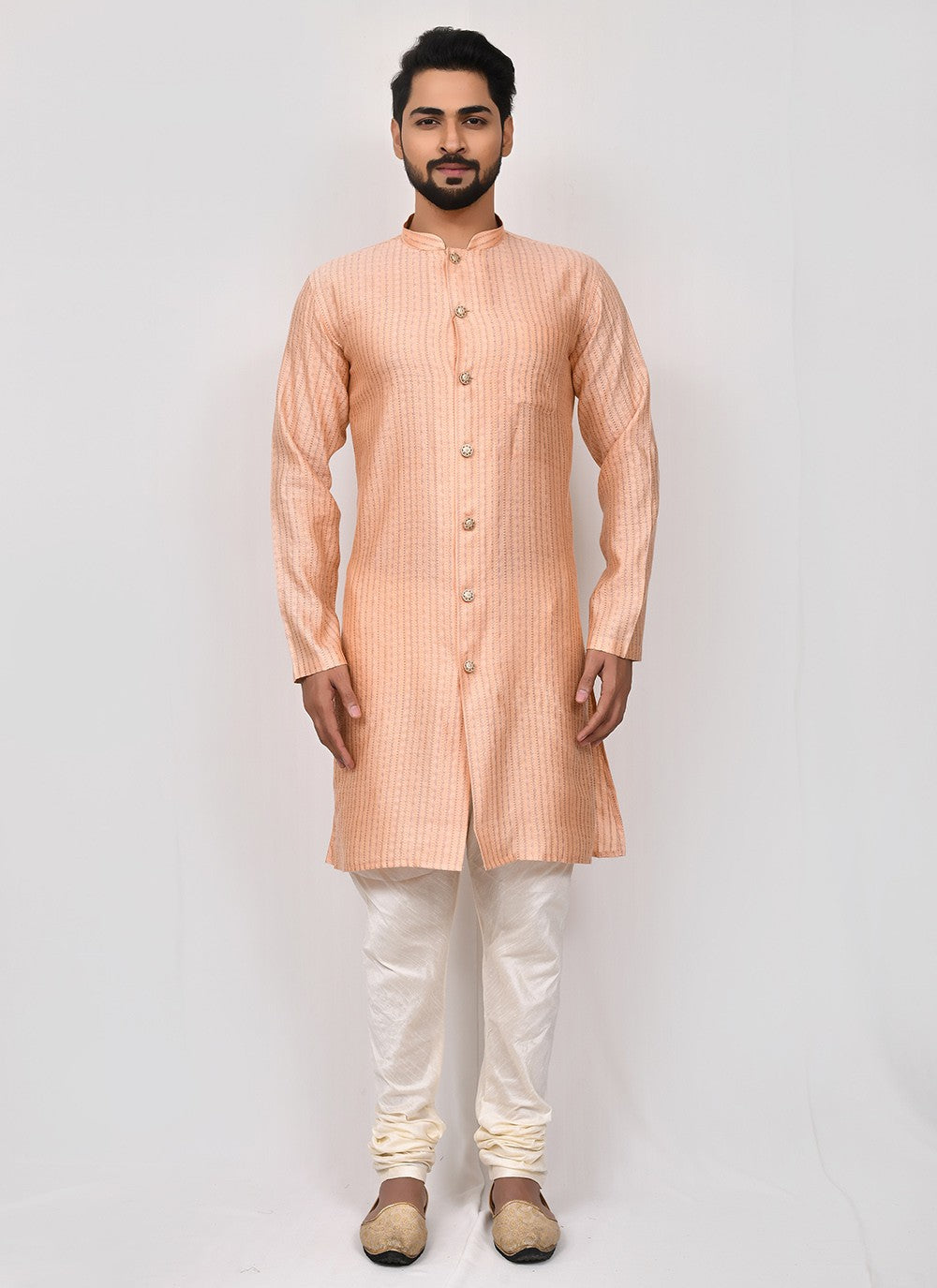 Printed Art Silk, Jacquard Peach Kurta Pyjama - M2522