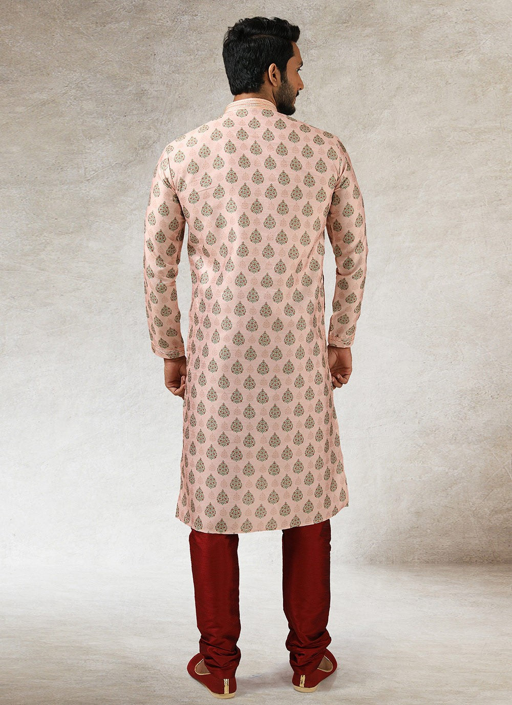 Printed Art Silk Peach Kurta Pyjama - M2863