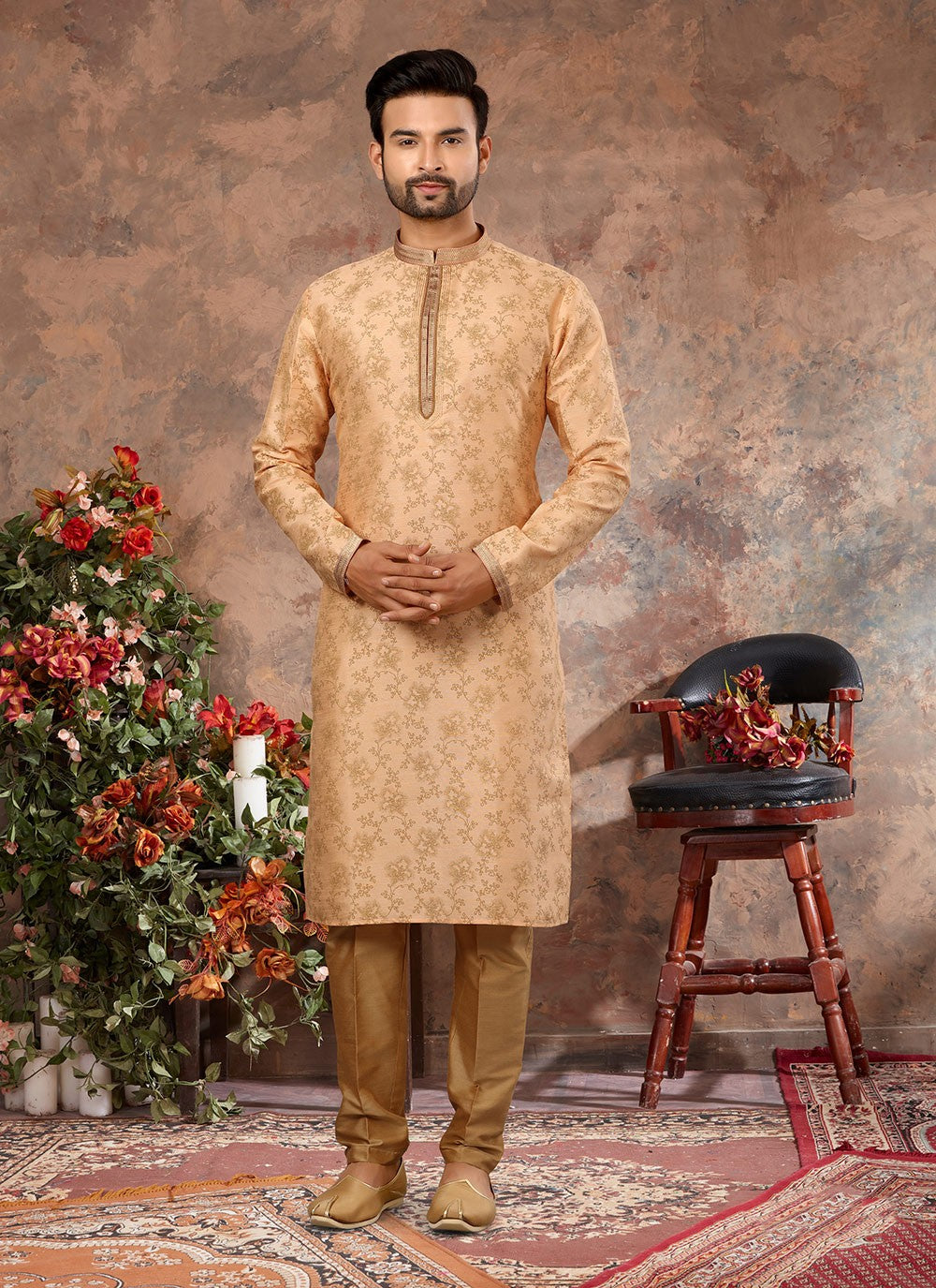 Digital Print Silk Peach Kurta Pyjama - M3016