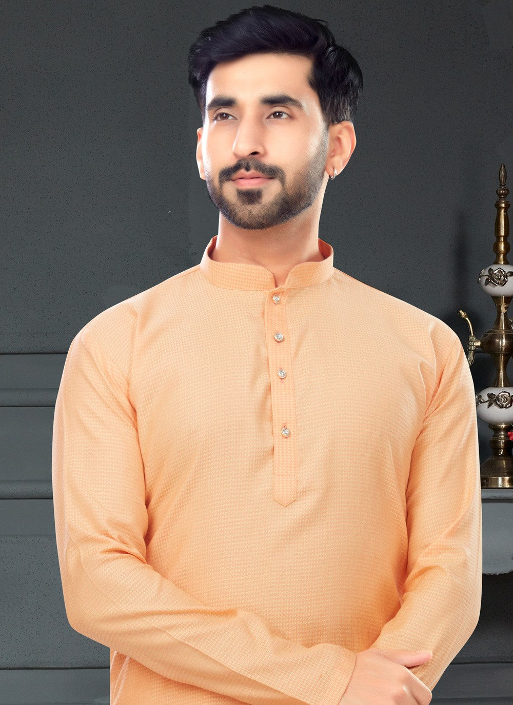 Fancy Work Cotton , Jacquard Peach Kurta Pyjama - M4747