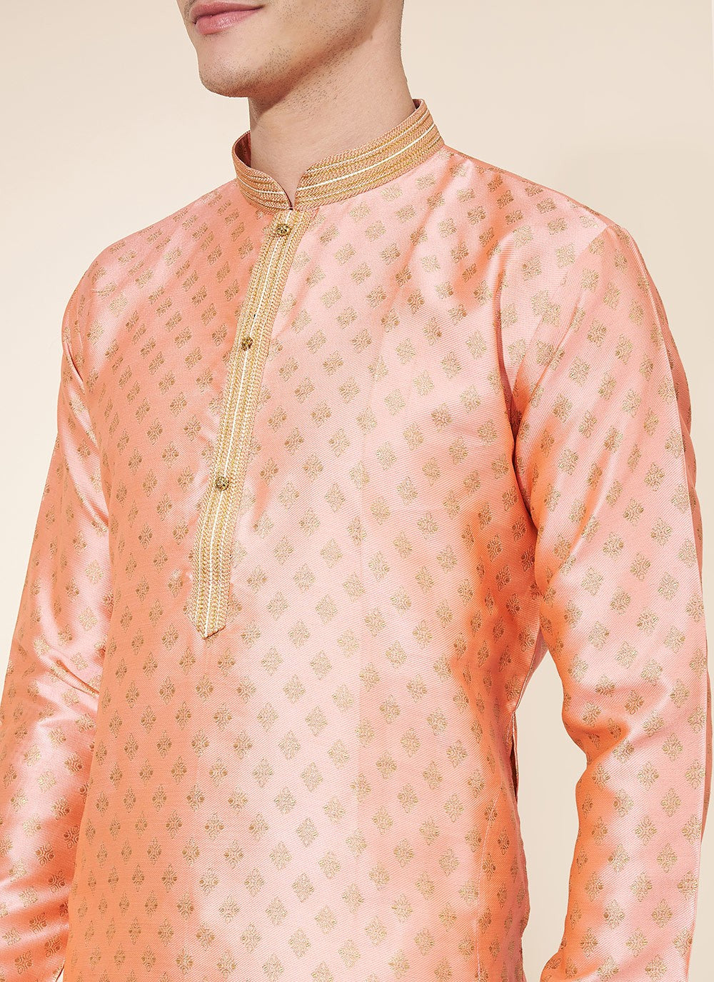 Pintex Jacquard Peach Kurta Pyjama - M8037