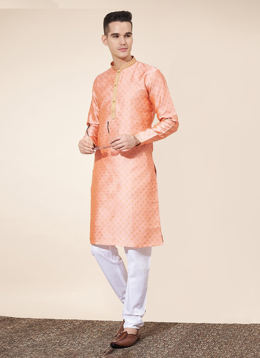 Pintex Jacquard Peach Kurta Pyjama - M8037