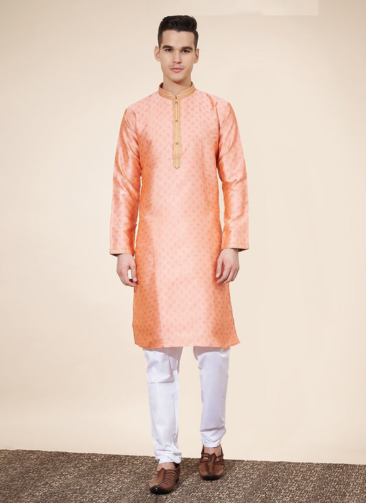 Pintex Jacquard Peach Kurta Pyjama - M8037