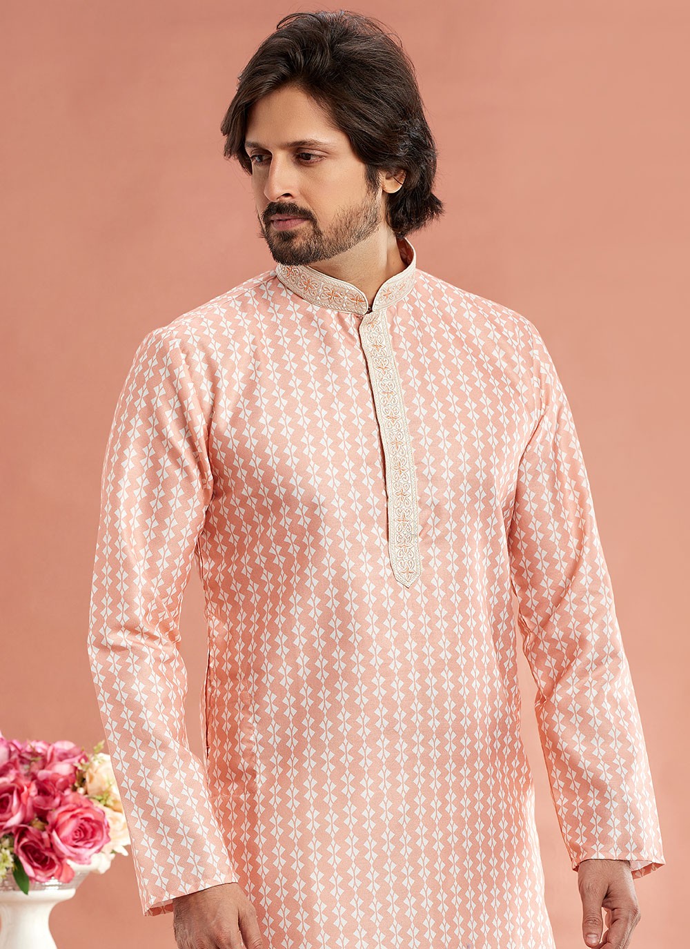 Digital Print Cotton Peach Kurta Pyjama - M7075