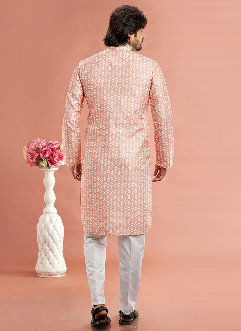 Digital Print Cotton Peach Kurta Pyjama - M7075