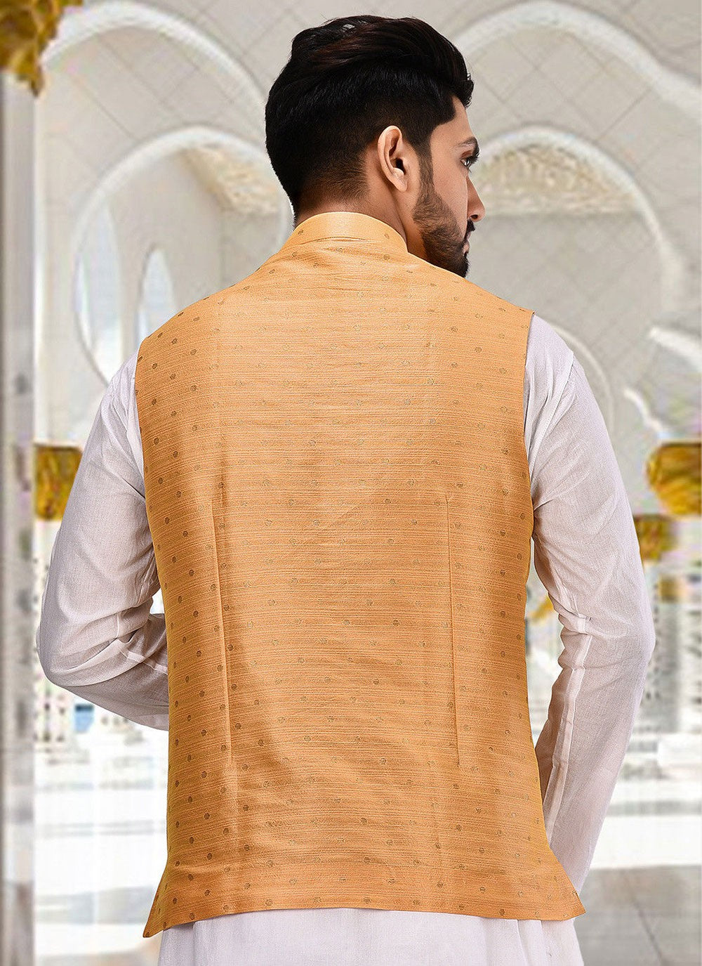 Fancy Work Cotton Peach Nehru Jackets - M2753