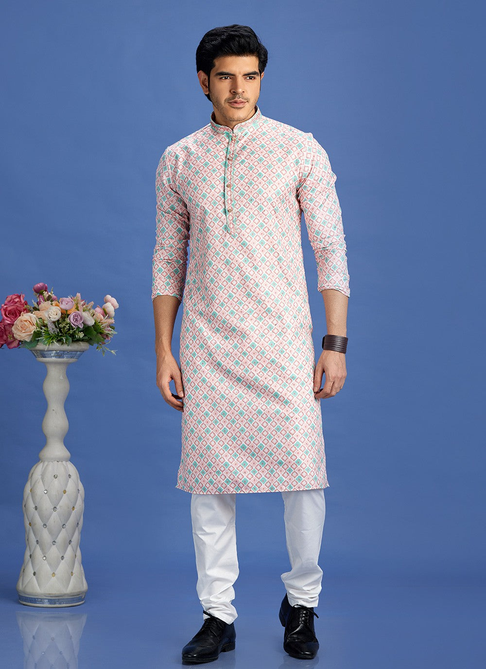 Digital Print Cotton Peach Kurta Pyjama - M6945