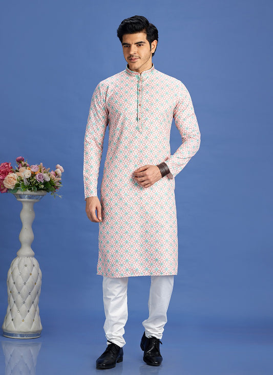 Digital Print Cotton Peach Kurta Pyjama - M6945