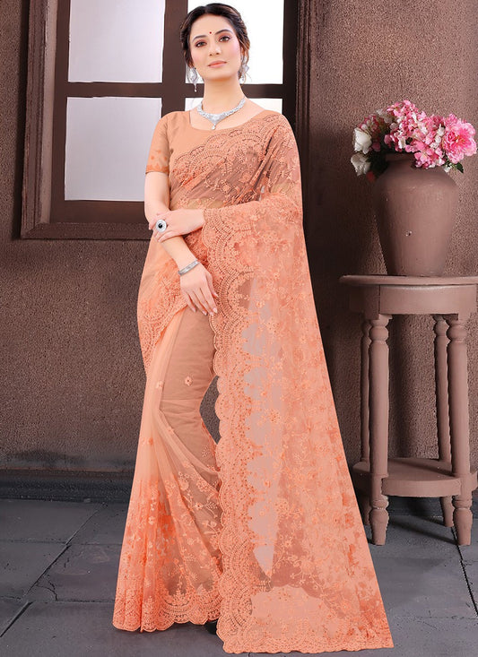 Trendy Embroidered Net Saree - S0884