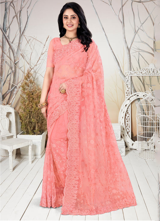 Trendy Embroidered Net Saree - S0311