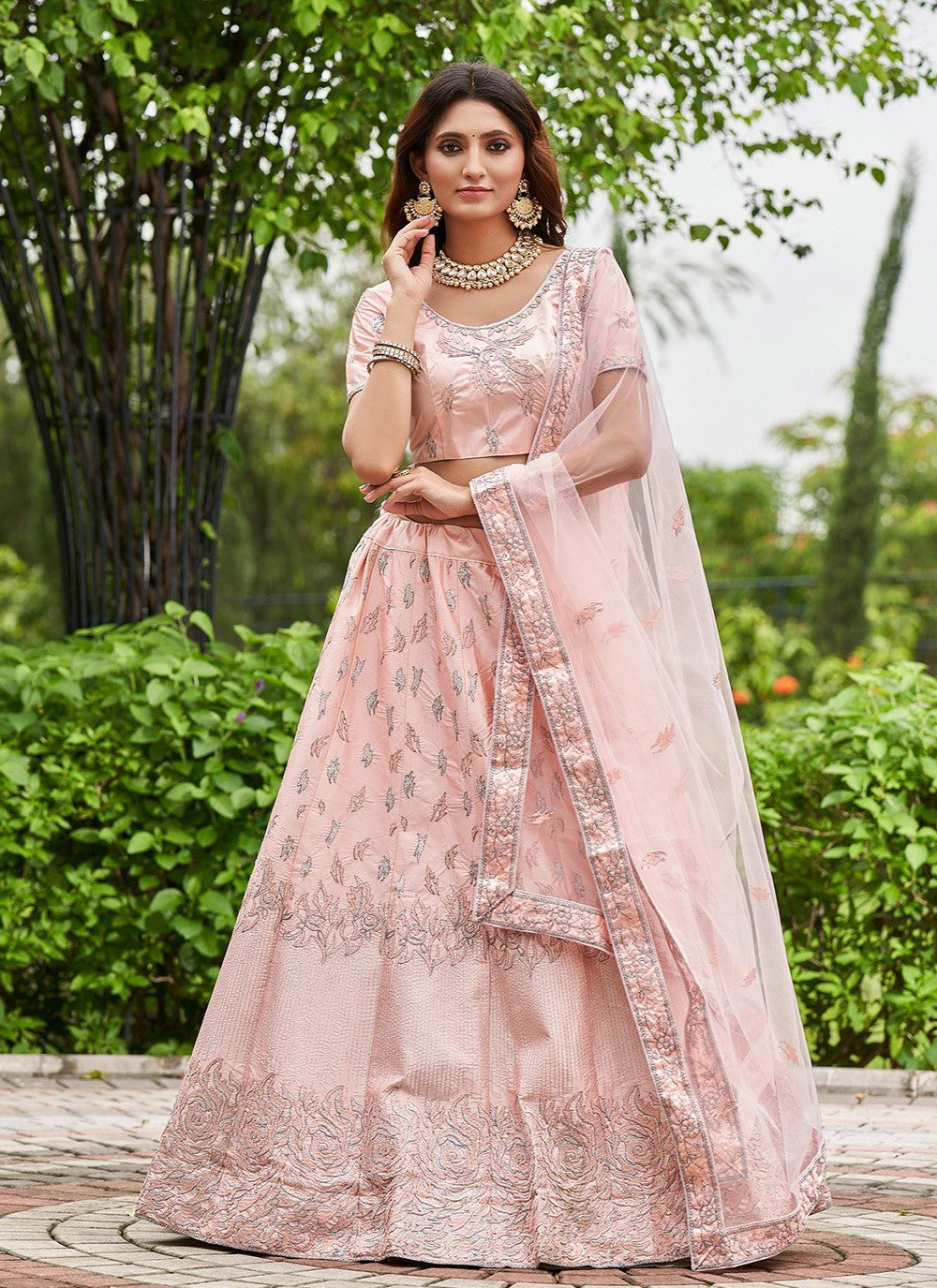 Embroidered Satin Silk A - Line Lehenga - L2106