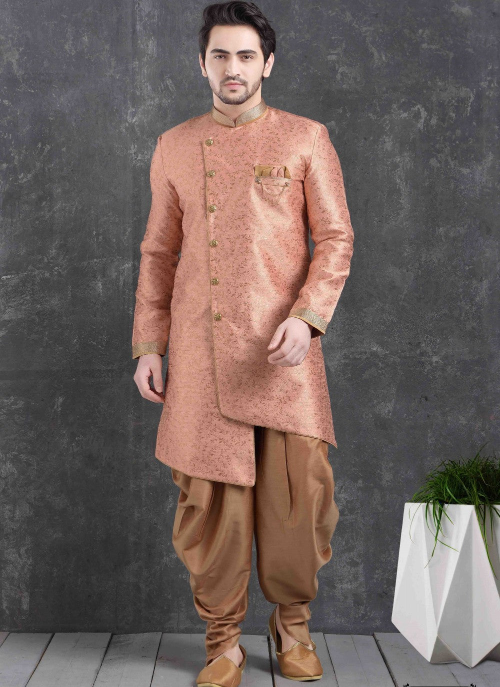 Printed Jacquard Peach Dhoti Kurta - M1768