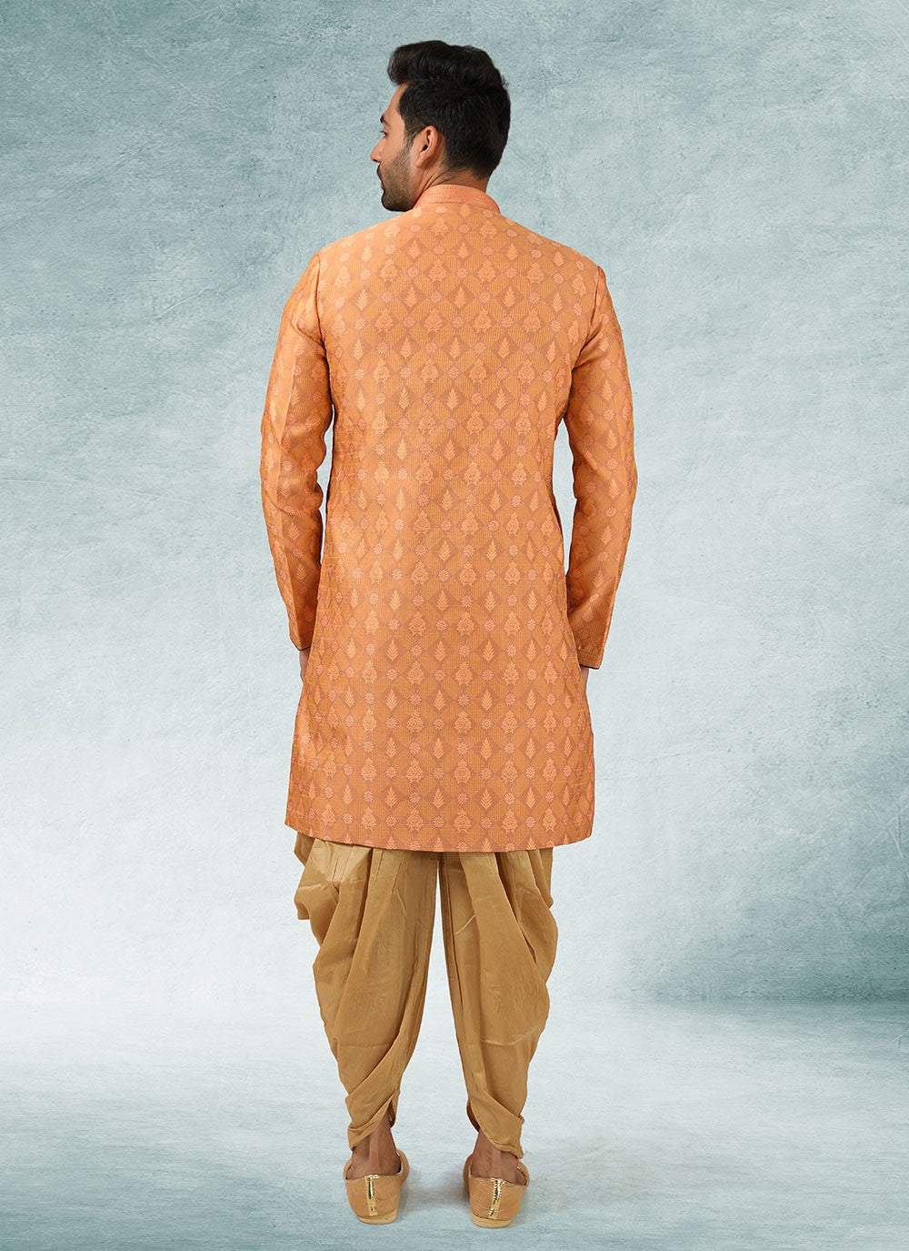 Fancy Work Brocade, Jacquard Silk Peach Indo Western - M3332