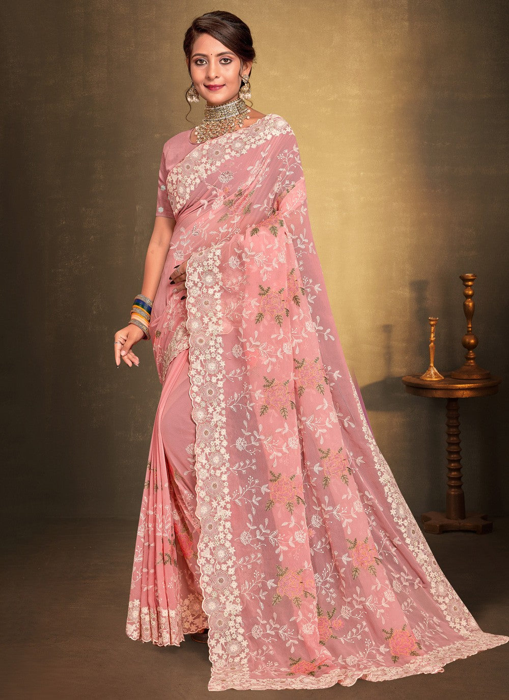 Classic Embroidered Georgette Saree - S4044