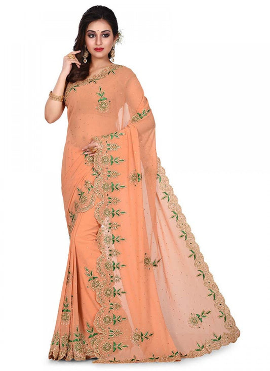 Traditional Embroidered Georgette Saree - S0041