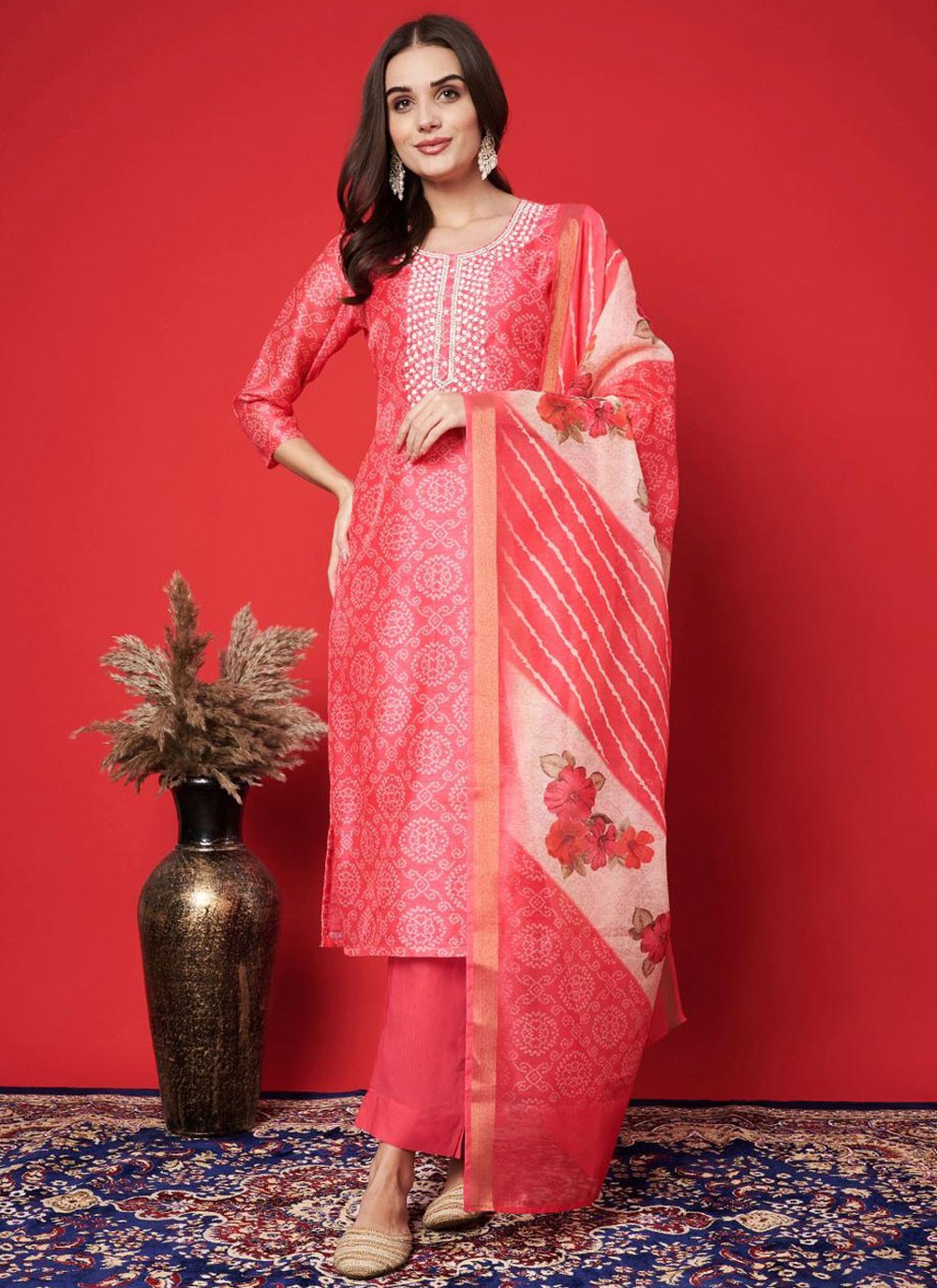 Hand Embroidery Silk Pant Style Suit - T4815