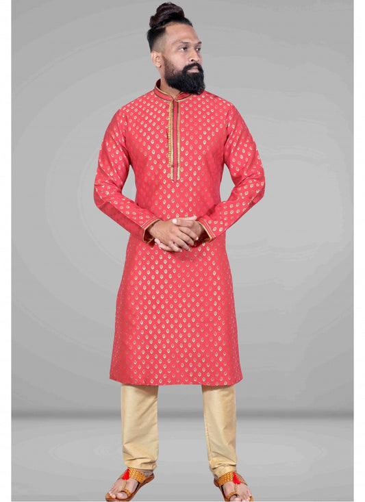 Embroidered Jacquard Peach Kurta Pyjama - M1826