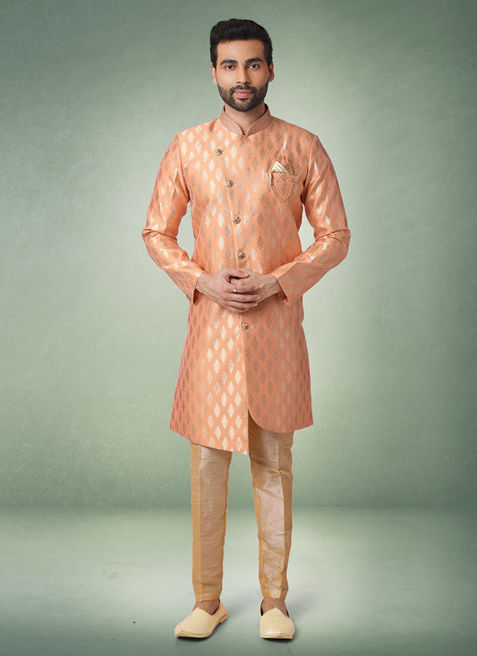 Jacquard Work Brocade, Jacquard Silk Peach Indo Western - M2532