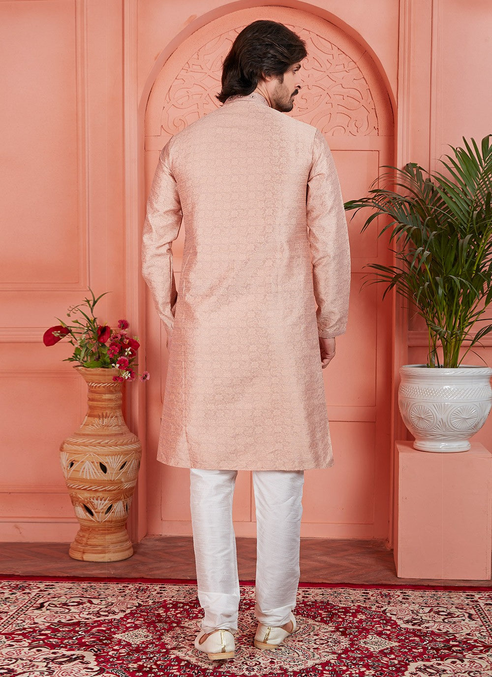 Mirror Brocade, Jacquard Silk Peach Kurta Pyjama - M7751