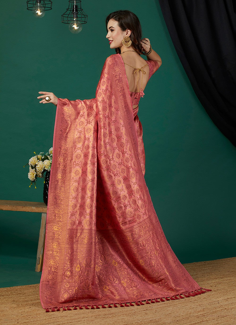 Classic Woven Kanjivaram Silk Peach Saree - S11253