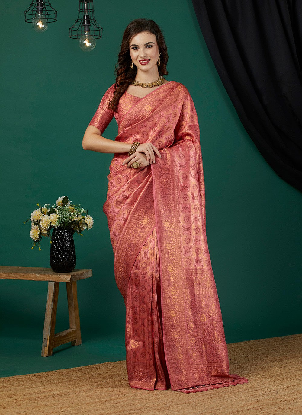 Classic Woven Kanjivaram Silk Peach Saree - S11253