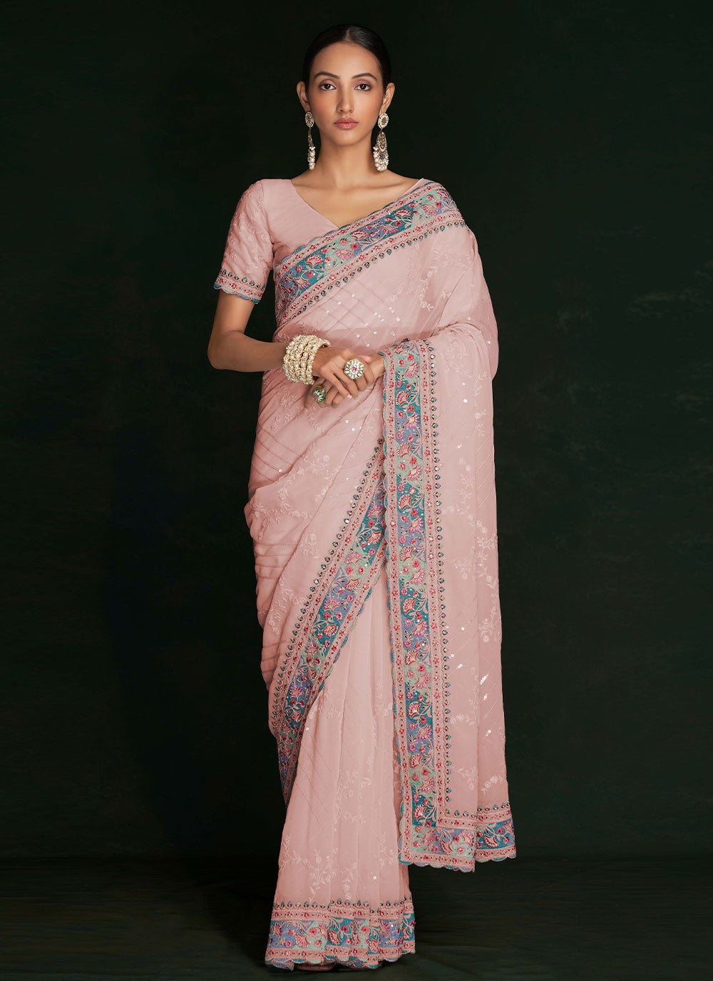 Designer Lucknowi Work Georgette Saree - S2848