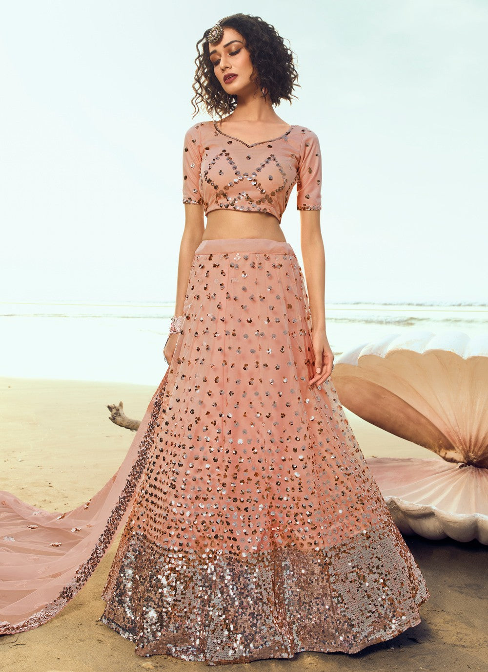 Sequins Net A - Line Lehenga - L0095