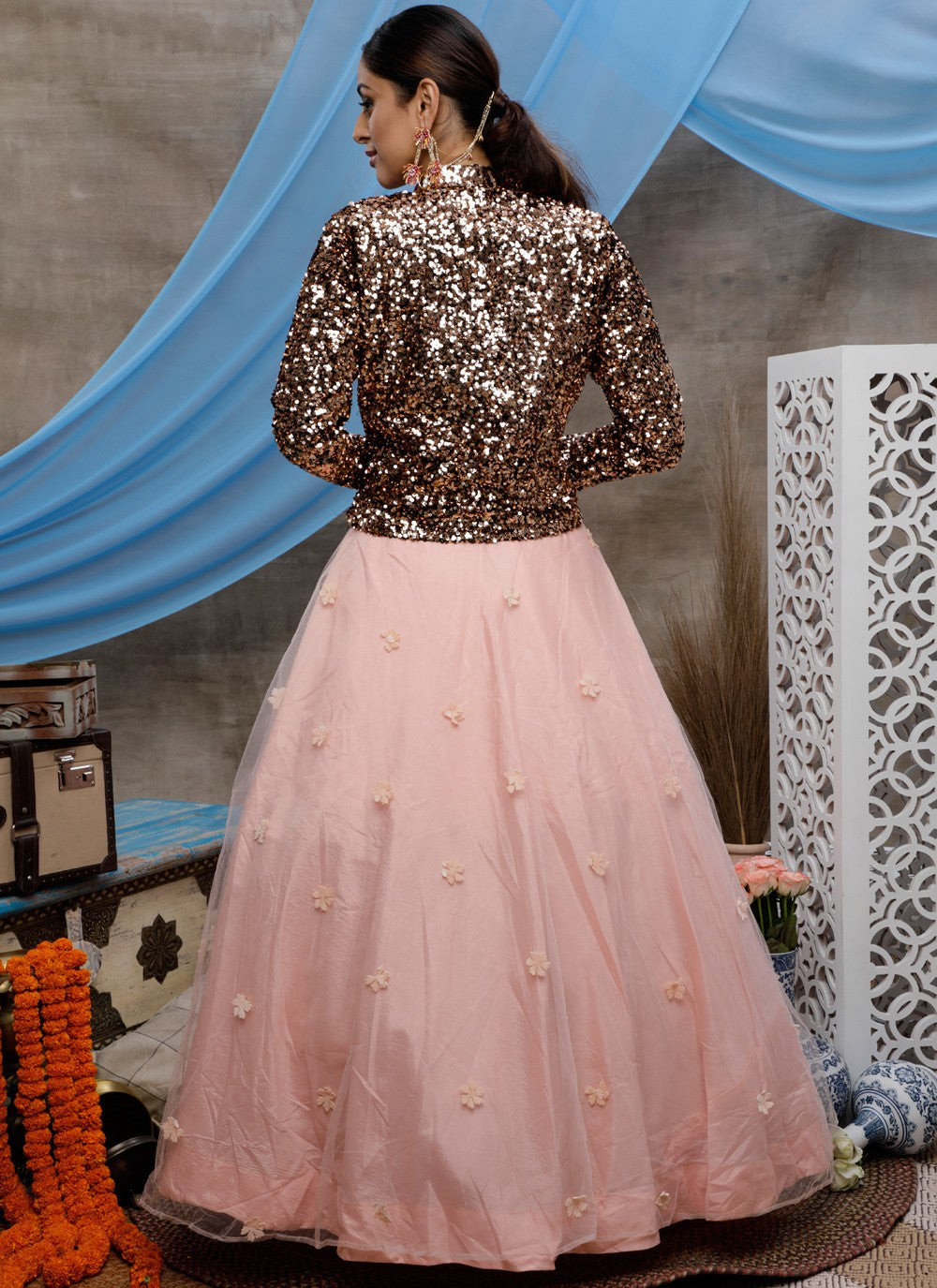 Embroidered Net A - Line Lehenga - L0067