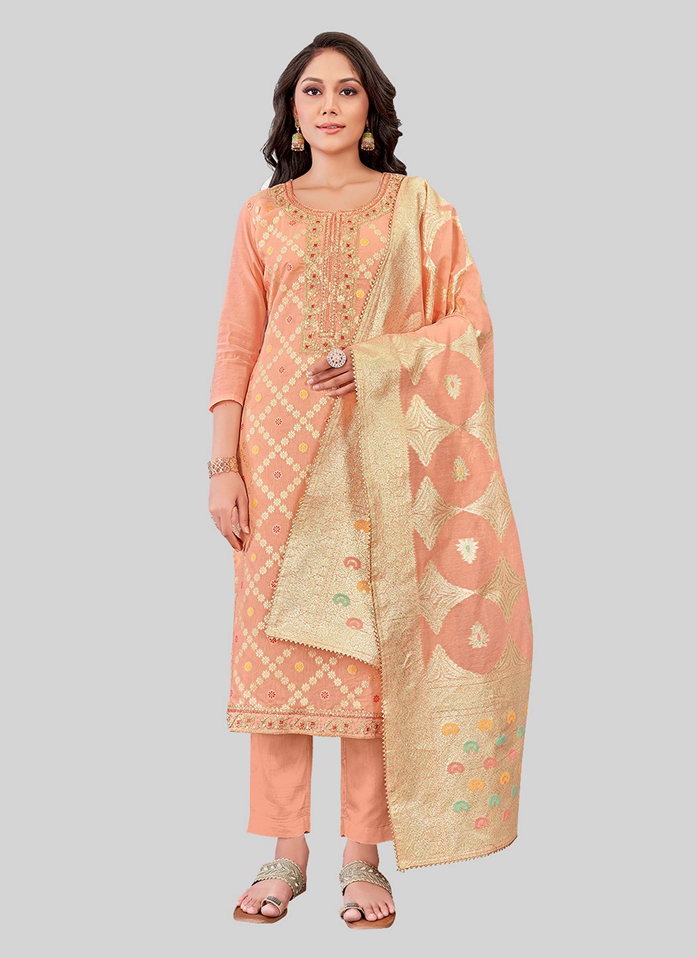 Chanderi Silk Pant Style Suit - T2505