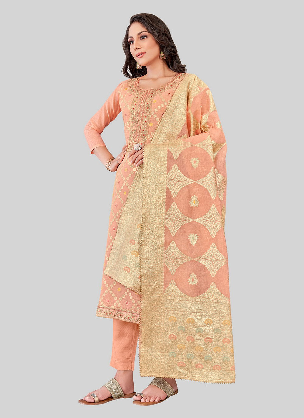 Chanderi Silk Pant Style Suit - T2505