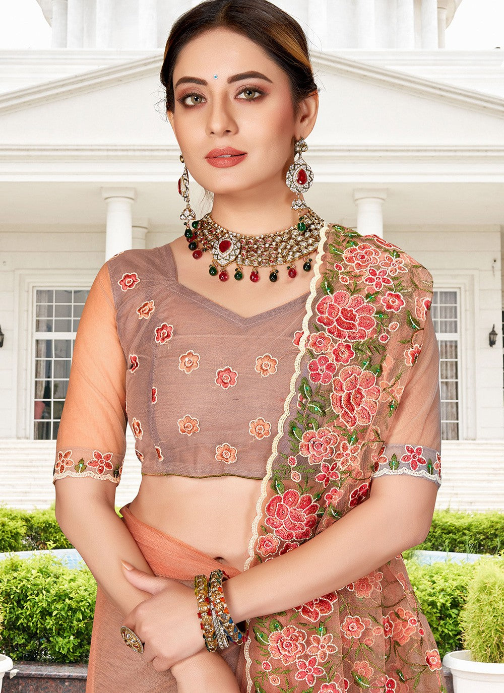 Contemporary Embroidered Net Saree - S2411