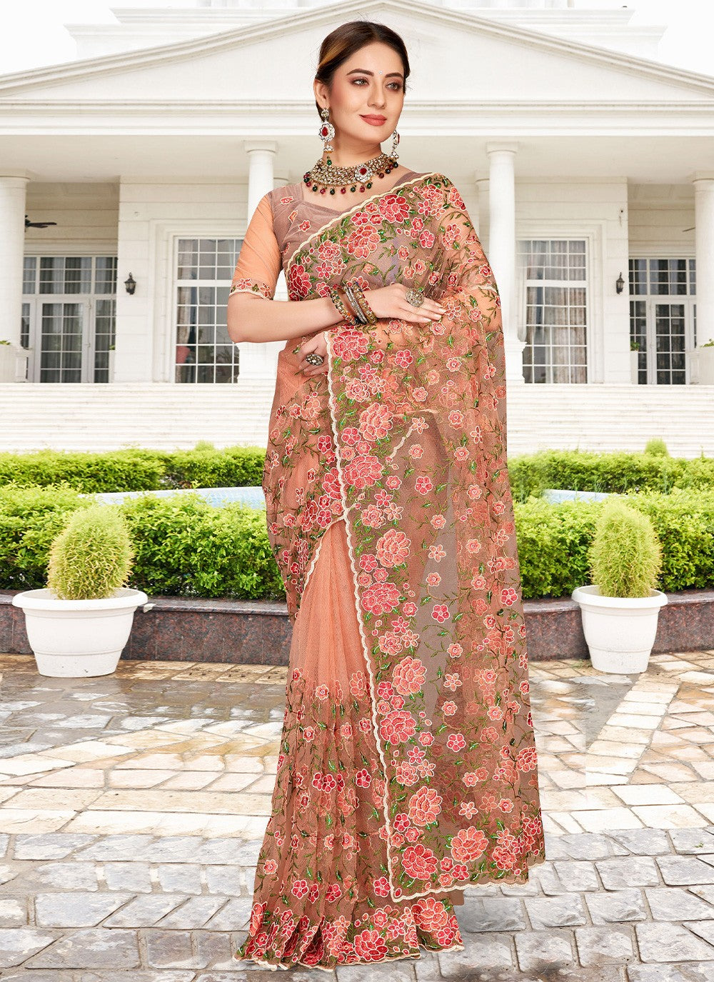 Contemporary Embroidered Net Saree - S2411