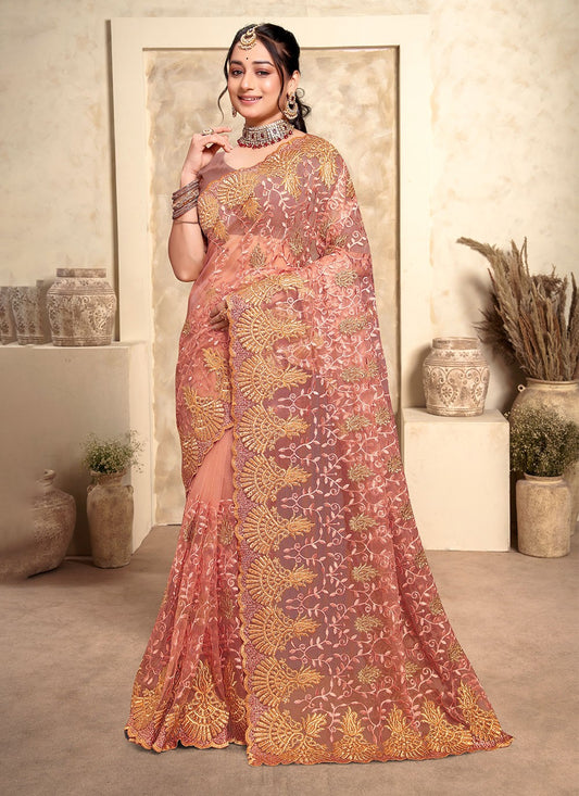 Trendy Embroidered Net Saree - S4963