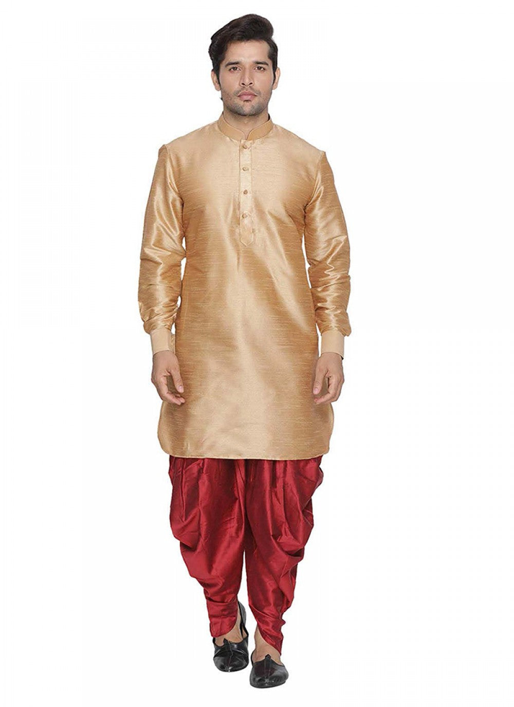 Plain Banarasi Silk Peach Dhoti Kurta - M1367