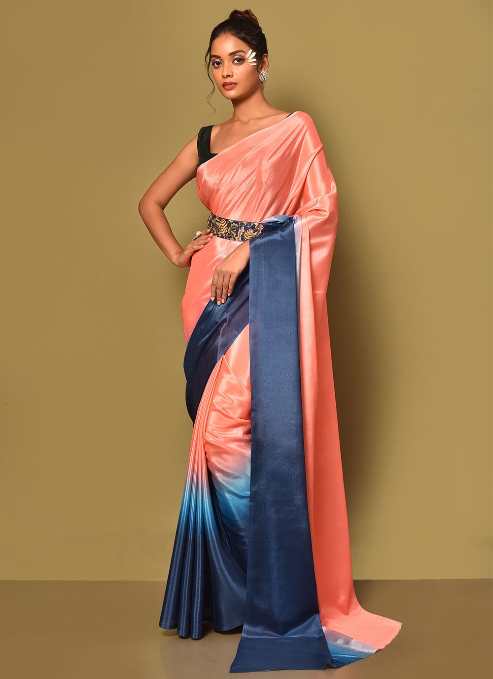 Trendy Plain Chinon Saree - S3000