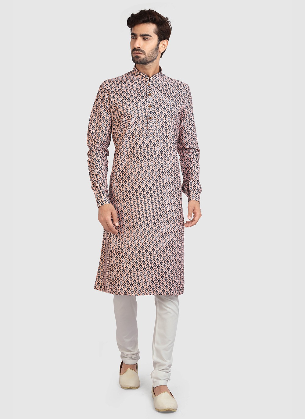 Printed Cotton Peach Kurta Pyjama - M2711