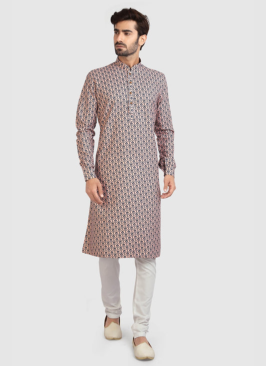 Printed Cotton Peach Kurta Pyjama - M2711