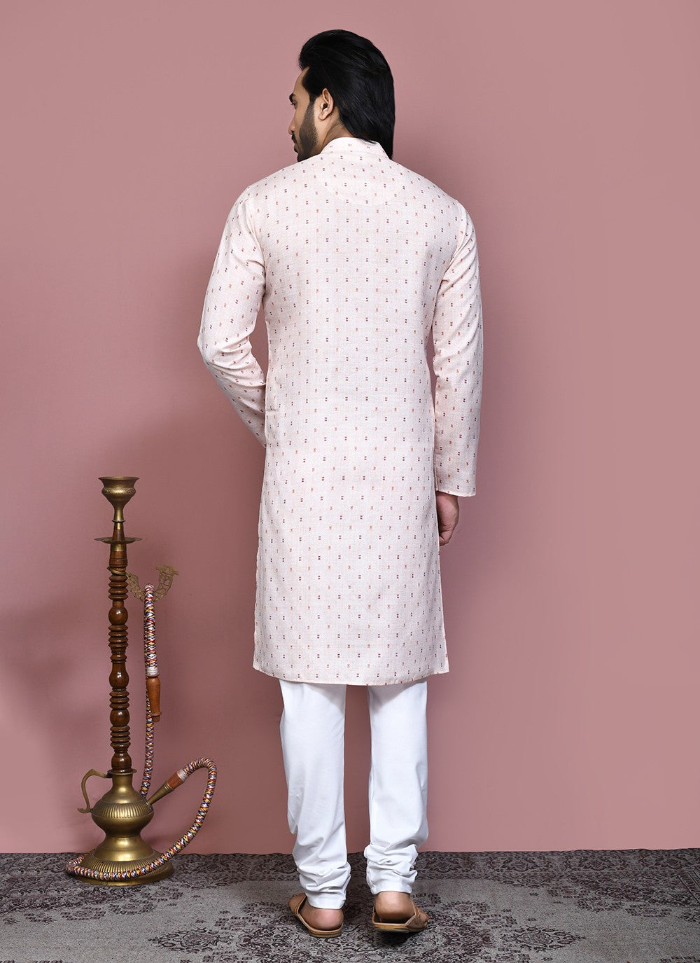 Printed Cotton Peach Kurta Pyjama - M7919