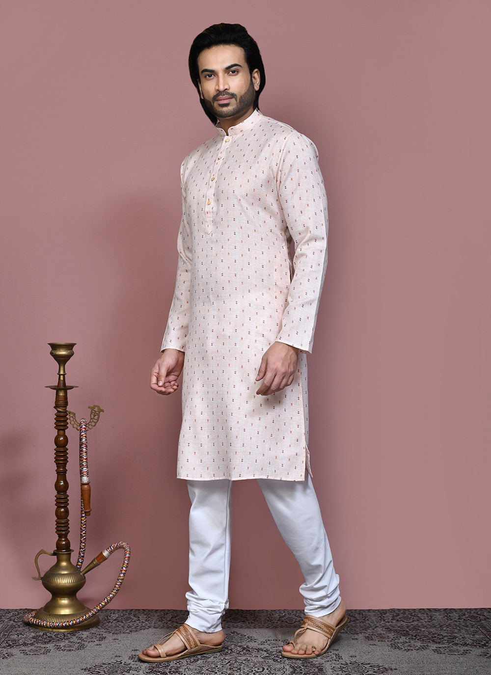 Printed Cotton Peach Kurta Pyjama - M7919