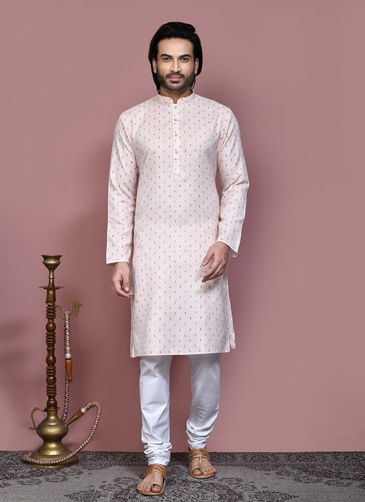 Printed Cotton Peach Kurta Pyjama - M7919