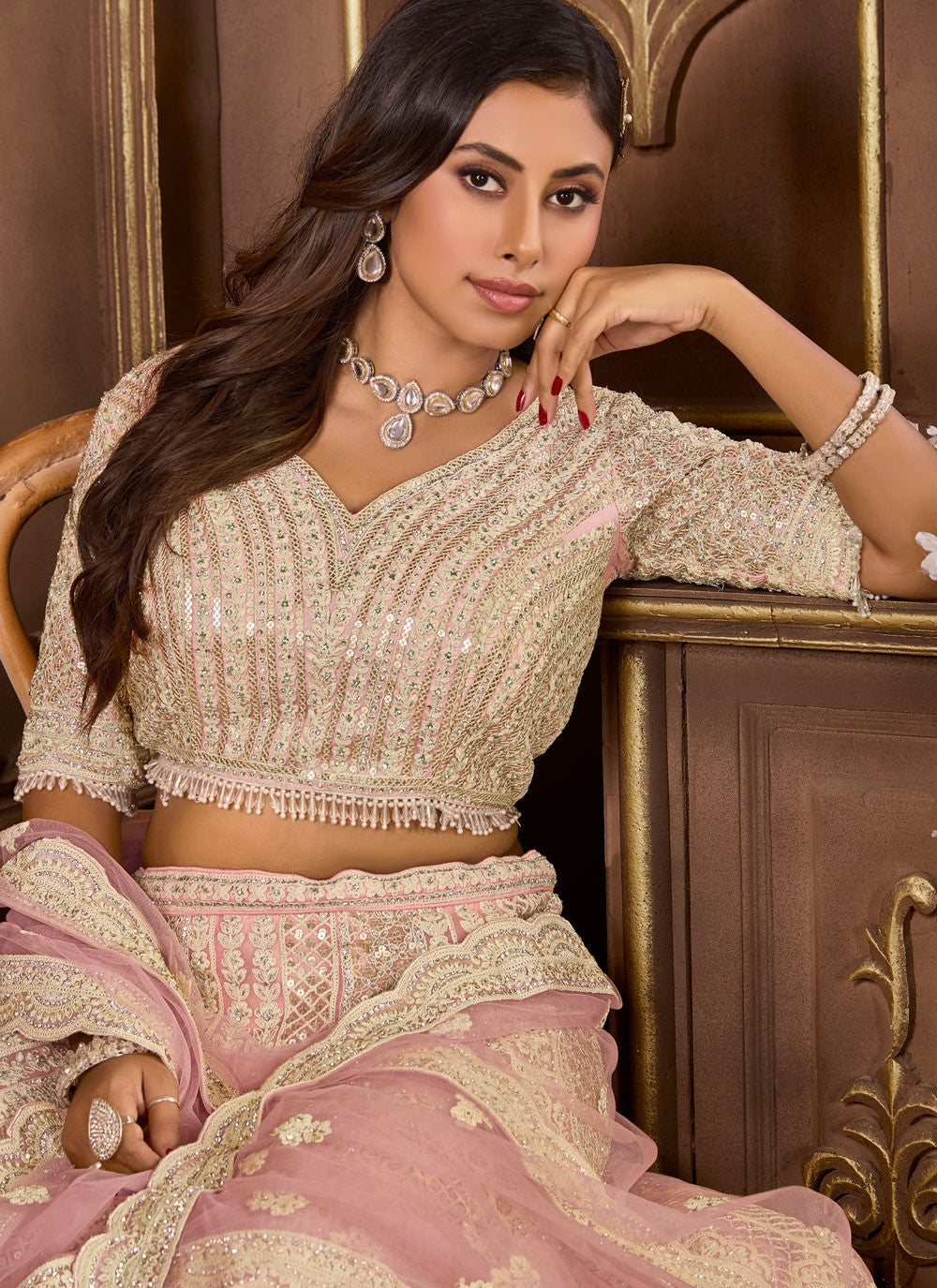 Embroidered Net Readymade Lehenga Choli - L2515