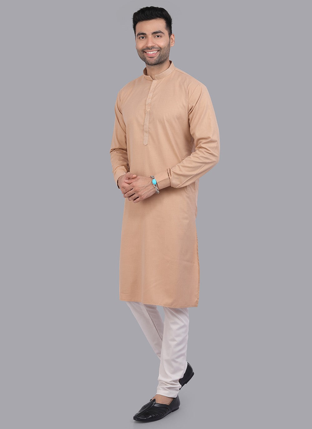 Plain Art Silk Peach Kurta Pyjama - M6728