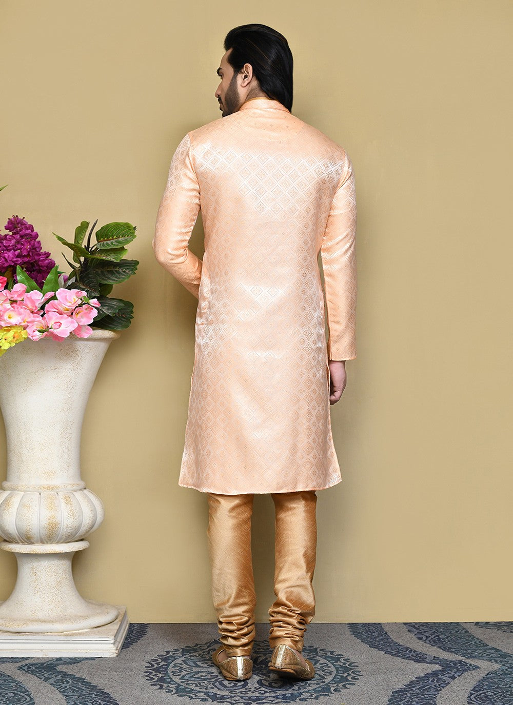 Resham Art Silk Peach Kurta Pyjama - M7836