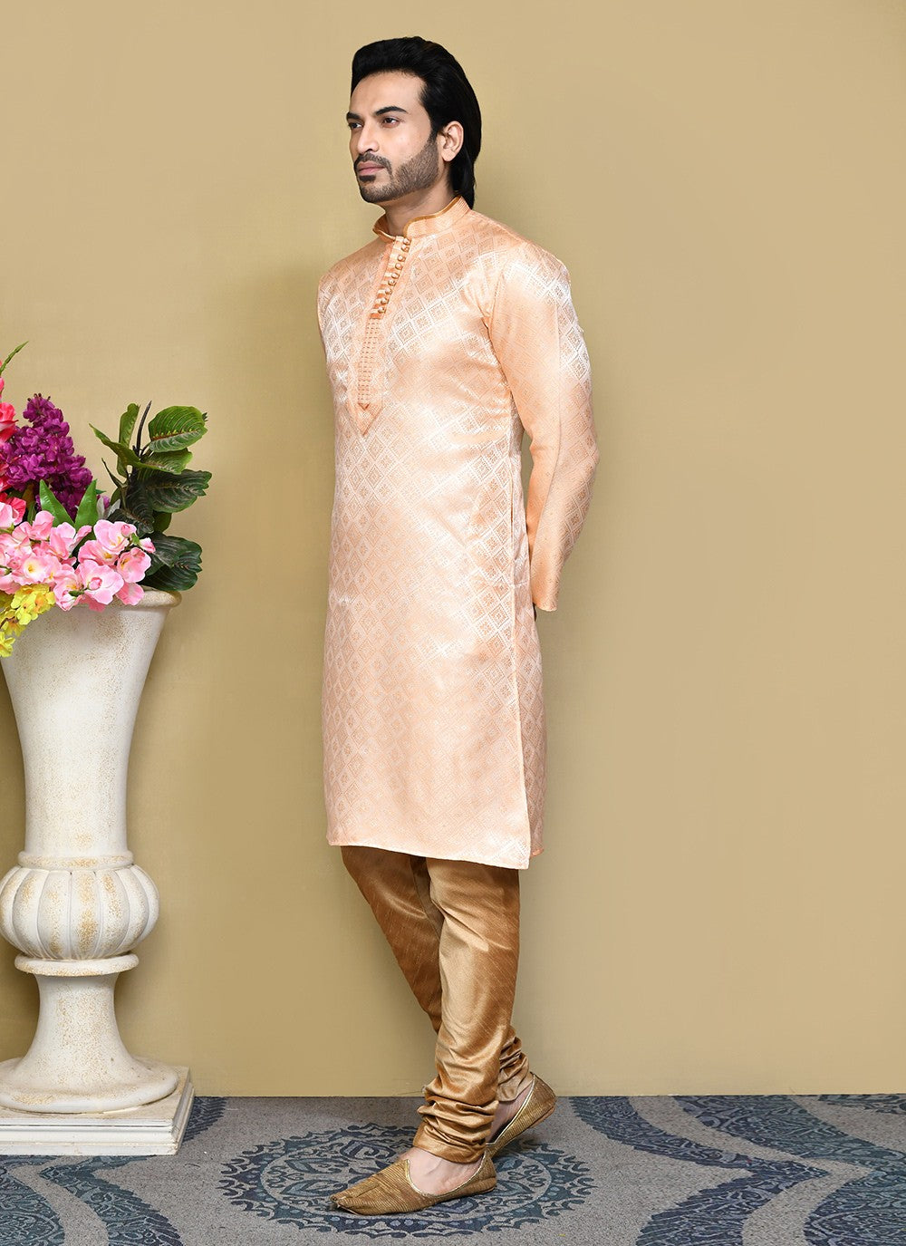 Resham Art Silk Peach Kurta Pyjama - M7836