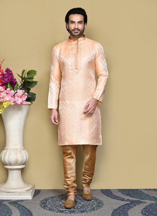 Resham Art Silk Peach Kurta Pyjama - M7836