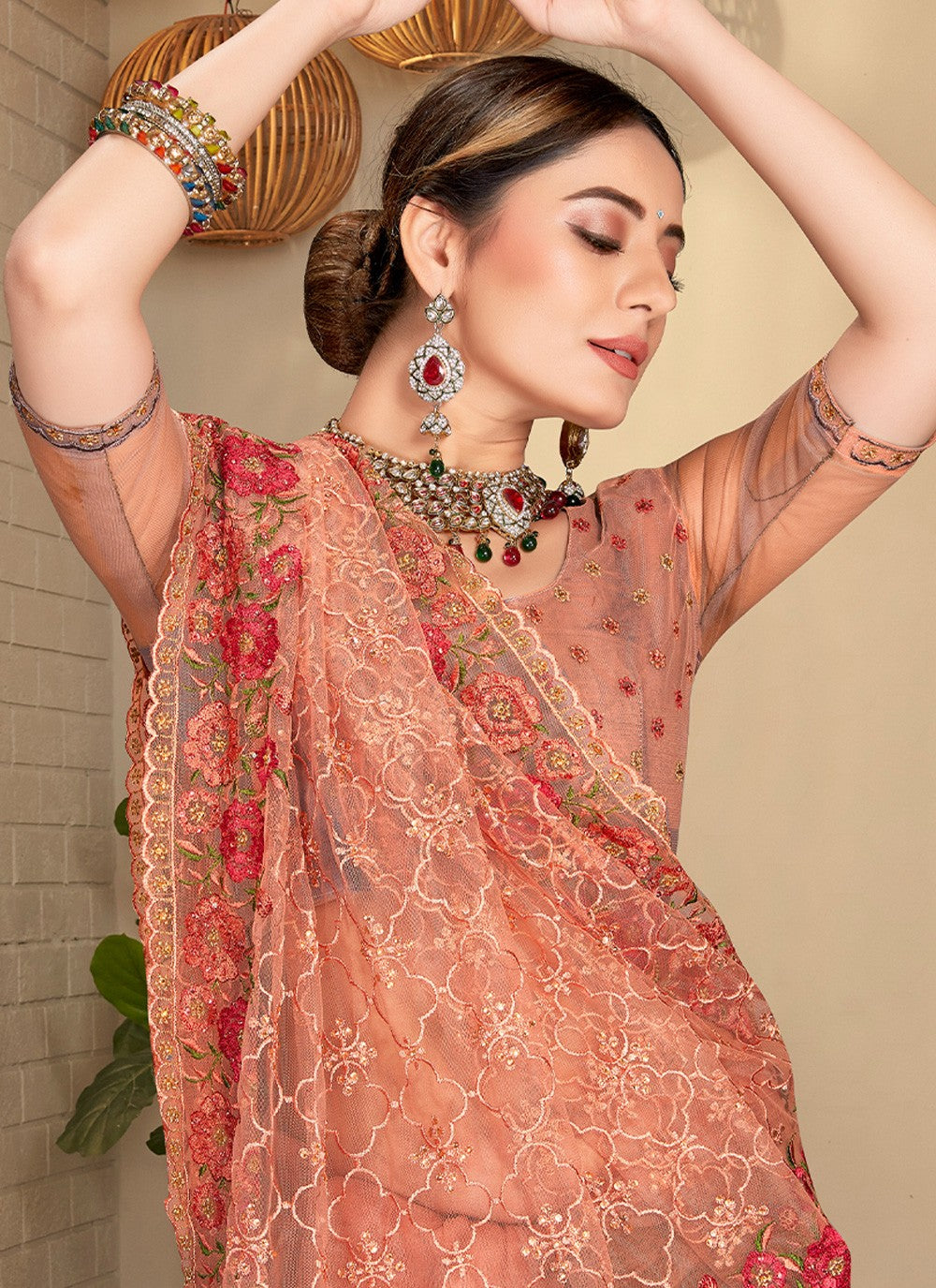 Classic Embroidered Net Saree - S1951