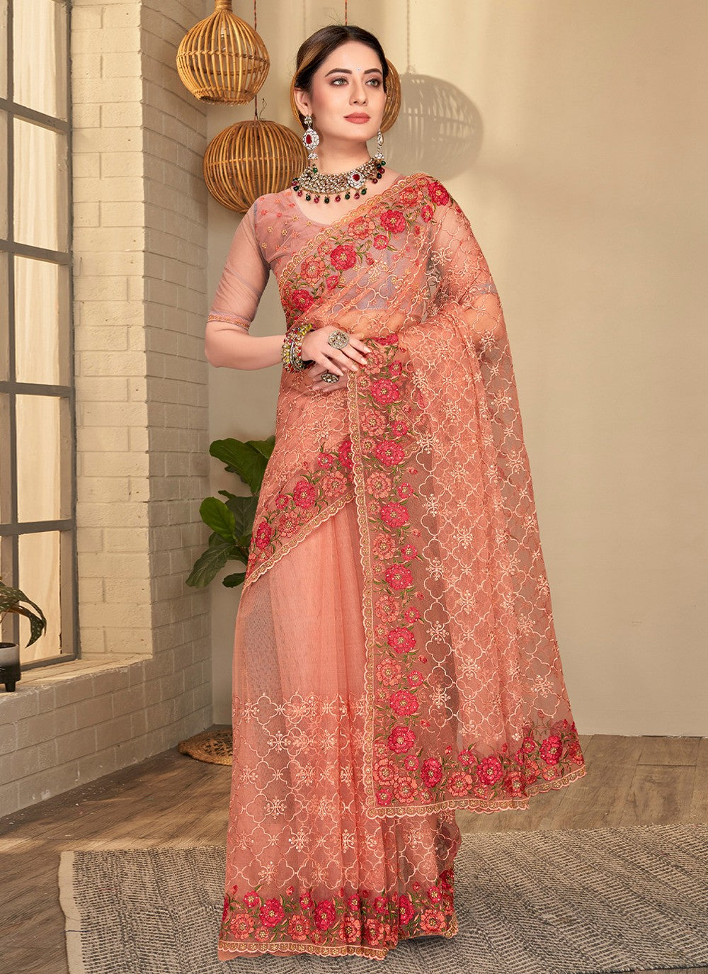 Classic Embroidered Net Saree - S1951