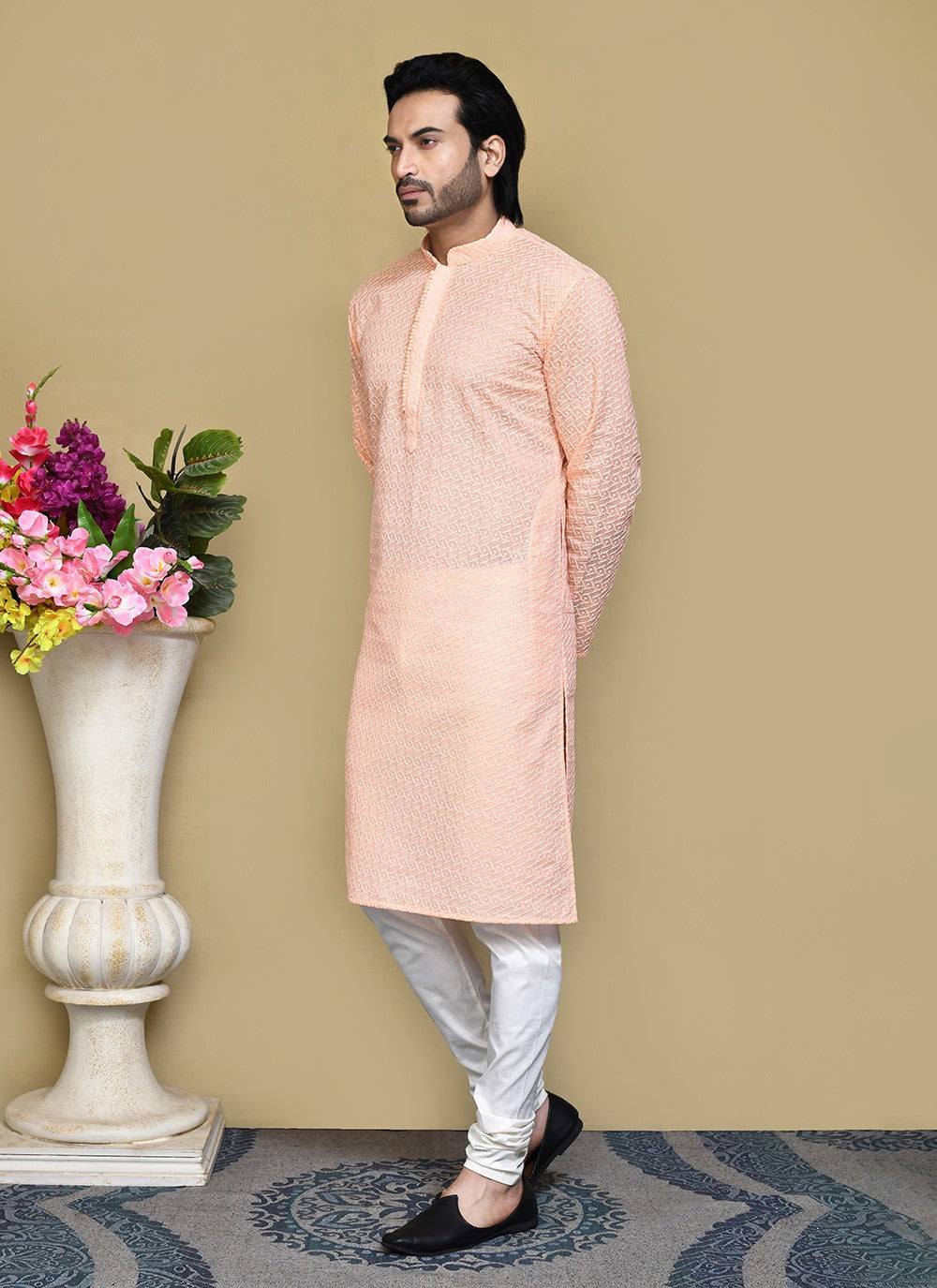 Buttons Cotton Peach Kurta Pyjama - M7796